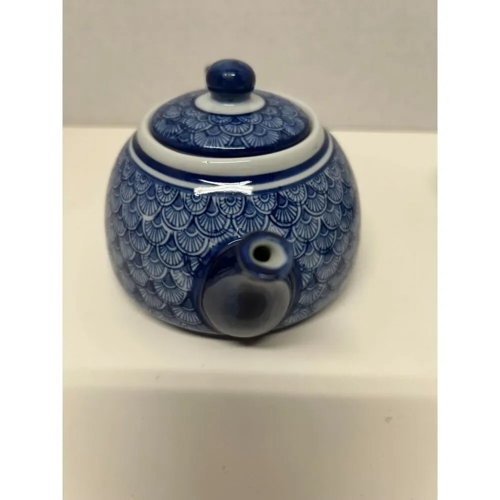 Vintage Chinoiserie Cobalt Blue Fish Scale Hand Painted Small 4